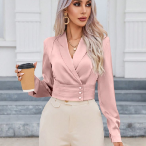 Blusa elegante de manga longa cor rosê