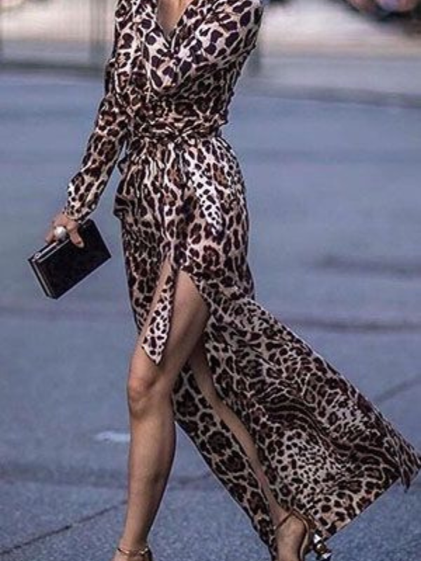 Vestido Longo Com Estampa de Onça