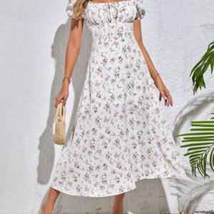 Vestido de mangas bufantes com estampa floral