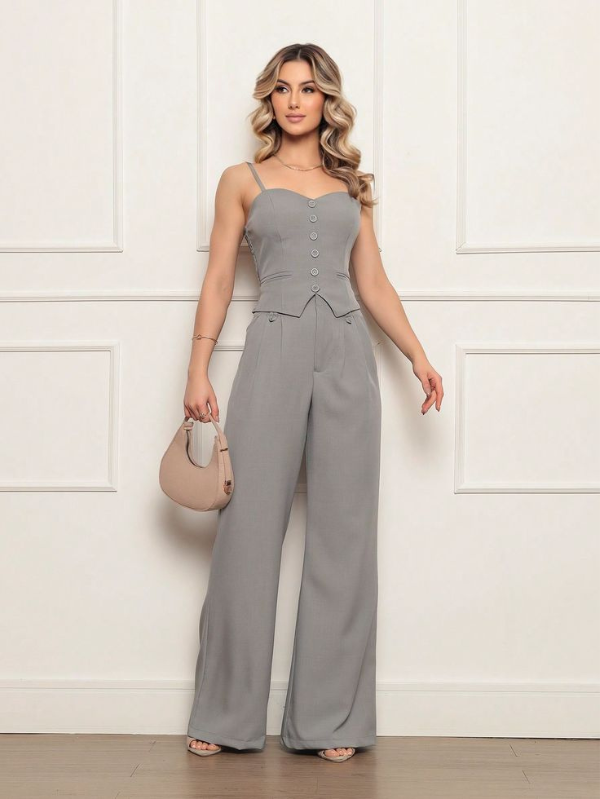 Conjunto feminino em alfaiataria Laris Regata com Calça Comprida