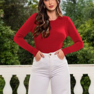 Blusa elegante de manga longa cor vermelho
