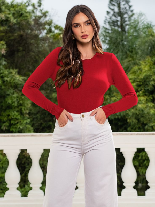 Blusa elegante de manga longa cor vermelho