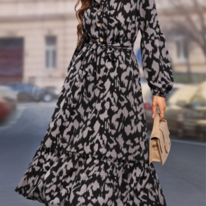 Vestido cinza chumbo com estampa floral