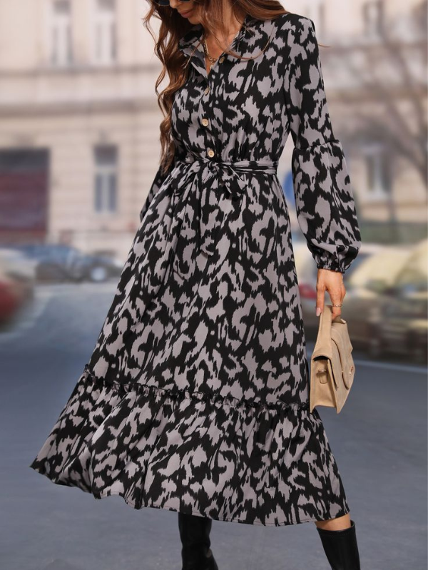 Vestido cinza chumbo com estampa floral