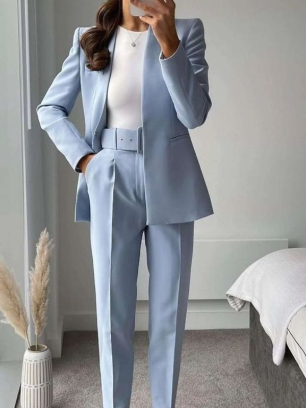 Calça Feminina Alfaiataria Reta - Azul Claro _ 36