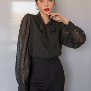 Blusa elegante de manga longa cor preto