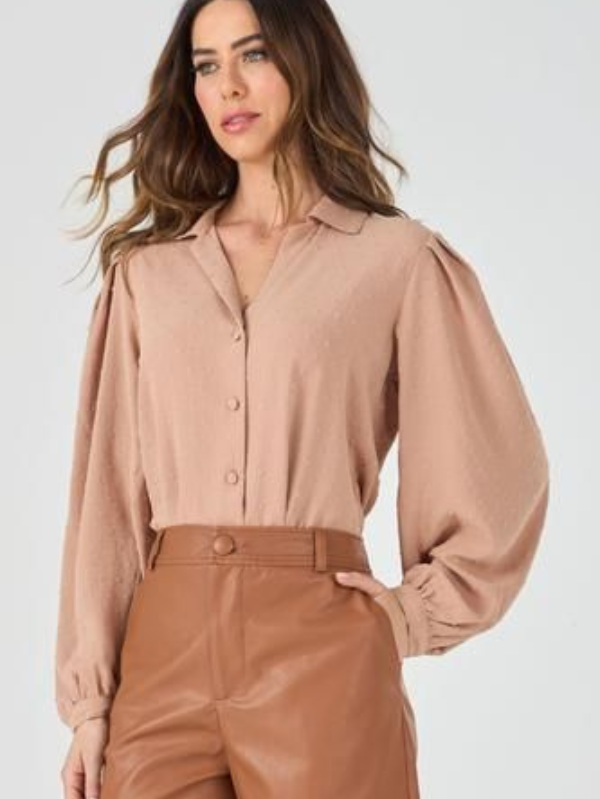 Blusa elegante de manga longa cor bege