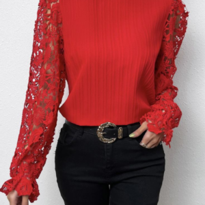 Blusa elegante de manga longa cor vermelho bordô