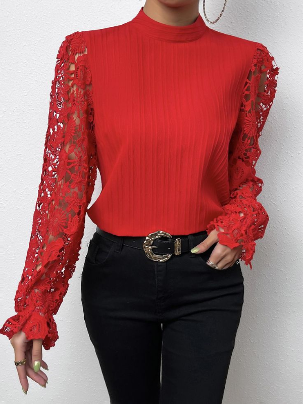 Blusa elegante de manga longa cor vermelho bordô