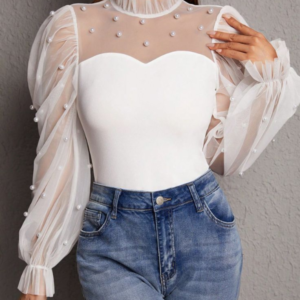 Blusa de manga longa com pérolas